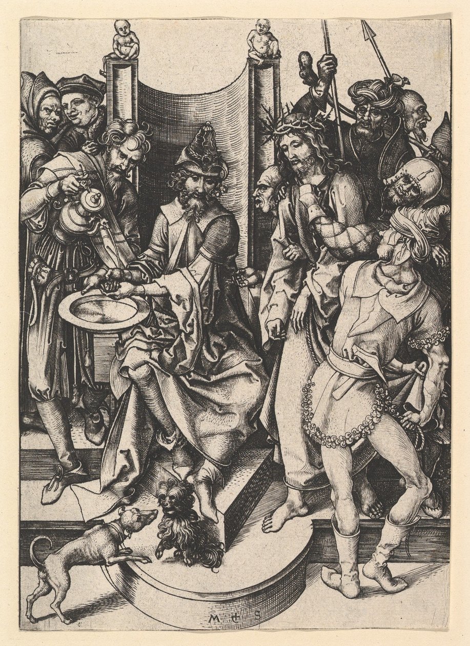 Pilatus vasker sine hænder, ca. 1435-1491. af Martin Schongauer