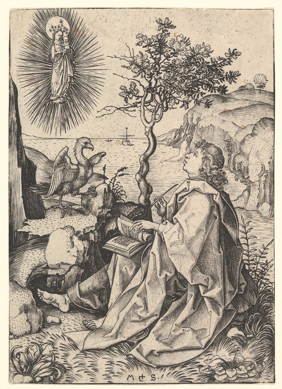 Sankt Johannes på Patmos, ca. 1435-1491. af Martin Schongauer