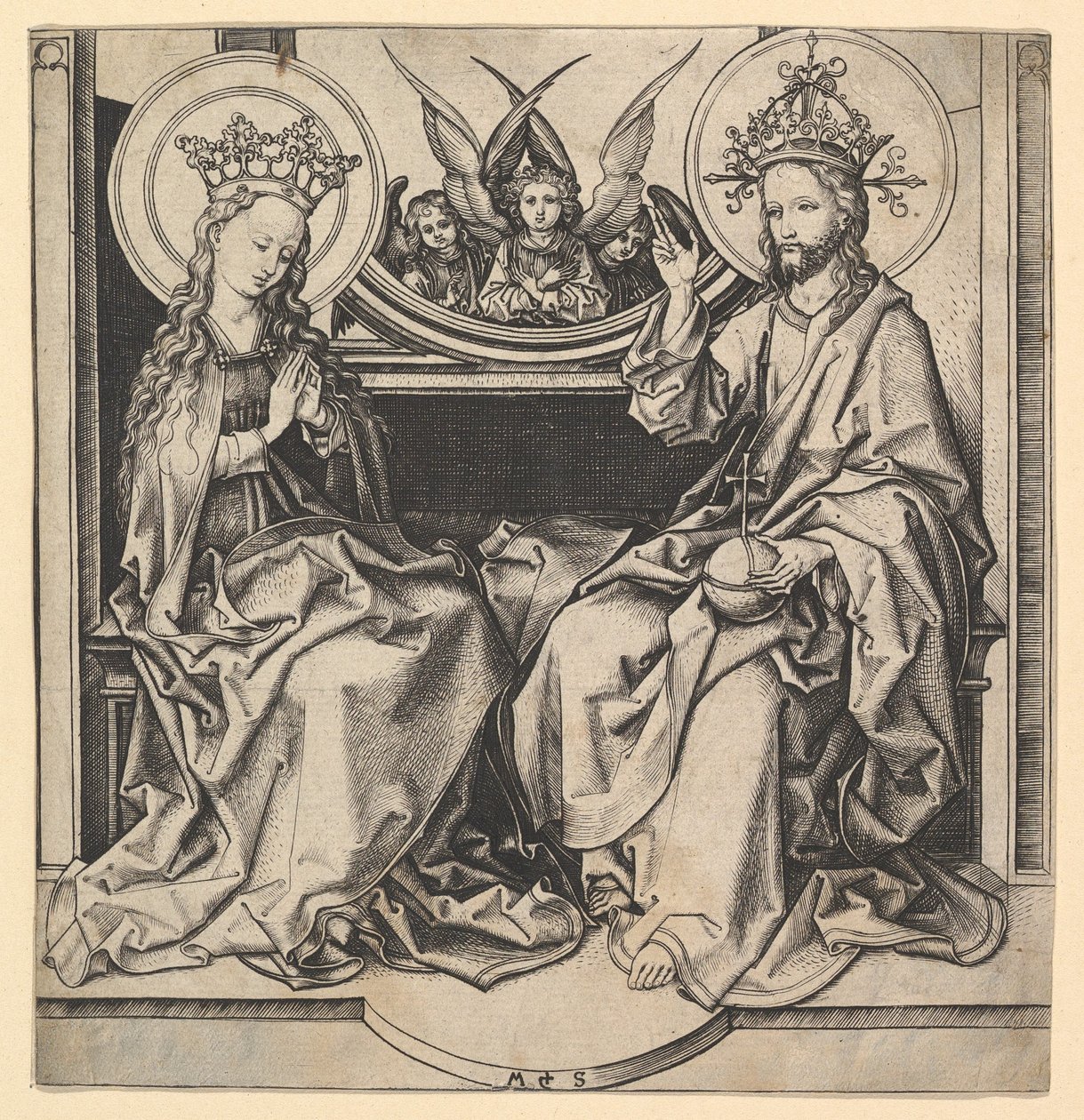 Jomfruens tronbesættelse, ca. 1435-1491. af Martin Schongauer