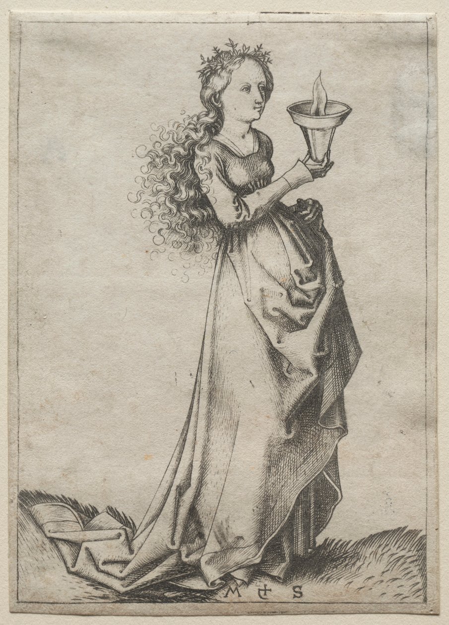 Den første vise jomfru. af Martin Schongauer