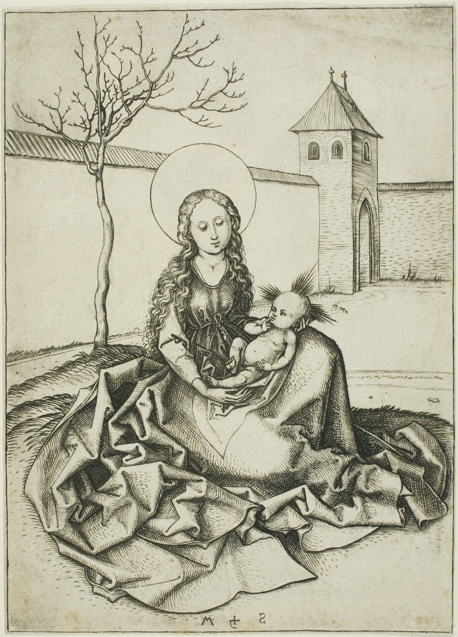 Madonna og barnet i gårdspladsen af Martin Schongauer