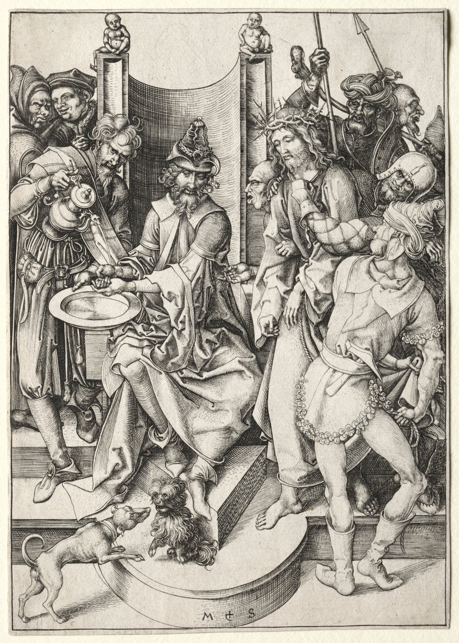 Lidenskaben: Kristus før Pilatus. af Martin Schongauer