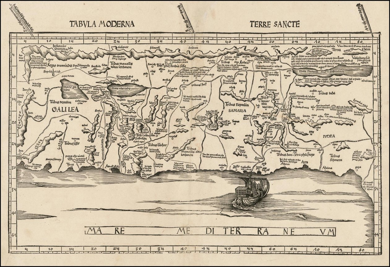 Kort over Palæstina fra 1513 af Martin Waldseemüller af Martin Waldseemuller
