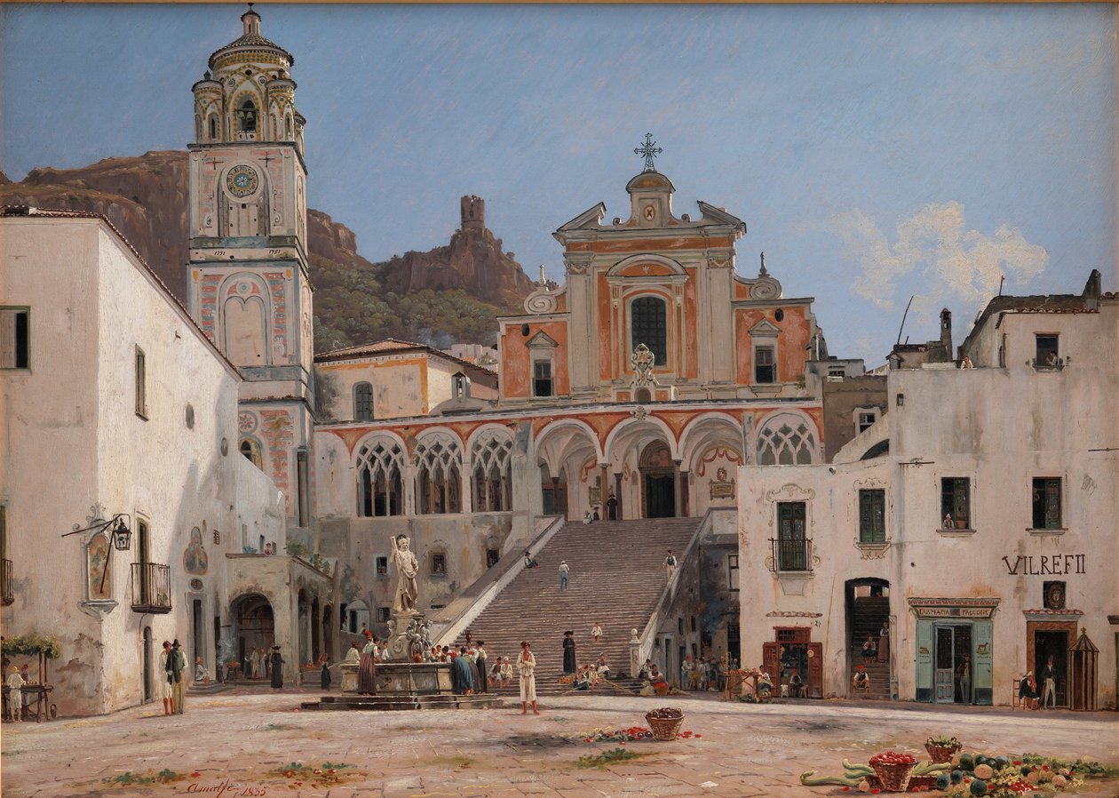 Udsigt over pladsen i Amalfi af Martinus Rorbye