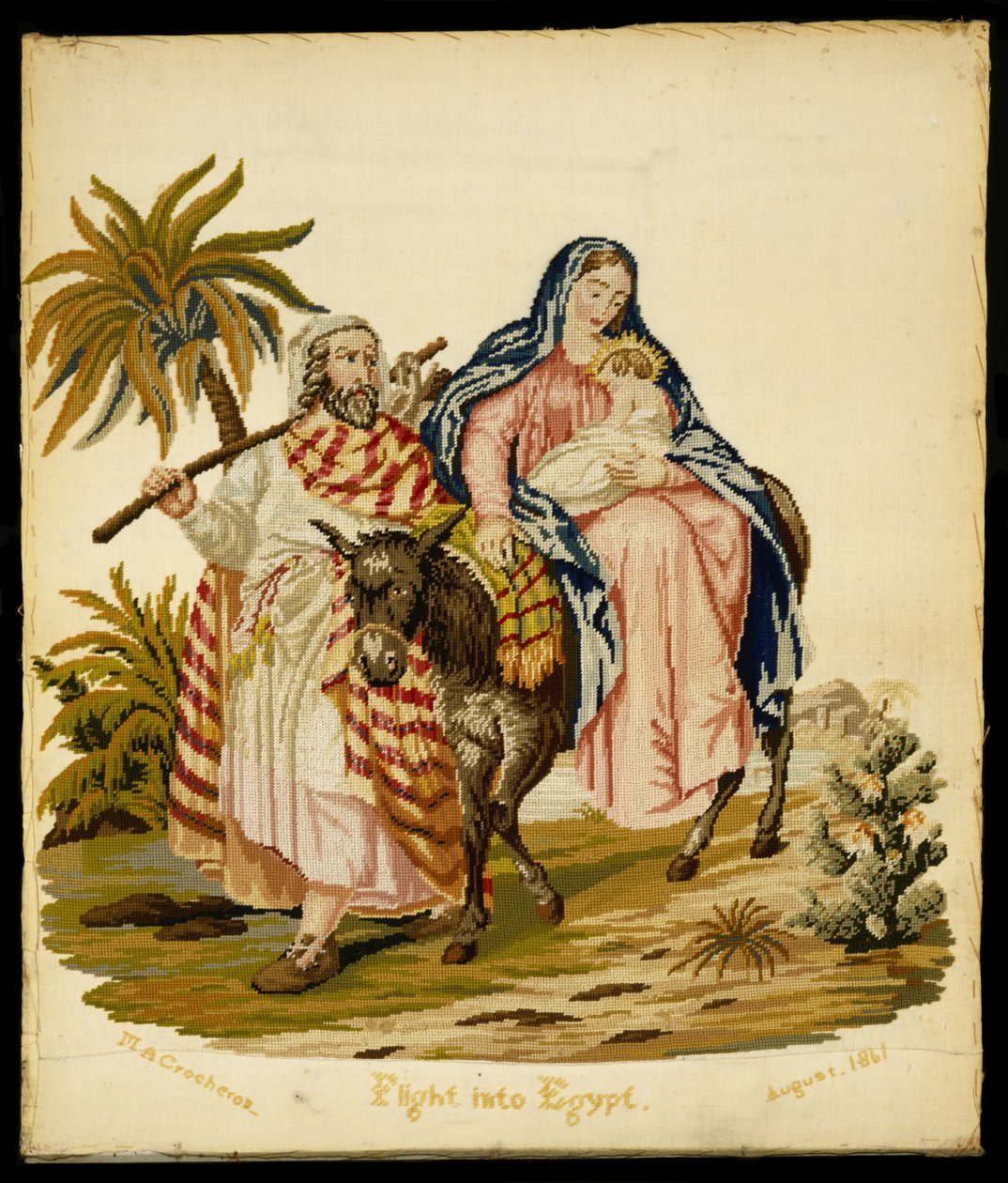 Flyvning til Egypten, 1861 (linned og uld) af Mary Ann 1812 1888 Crocheron