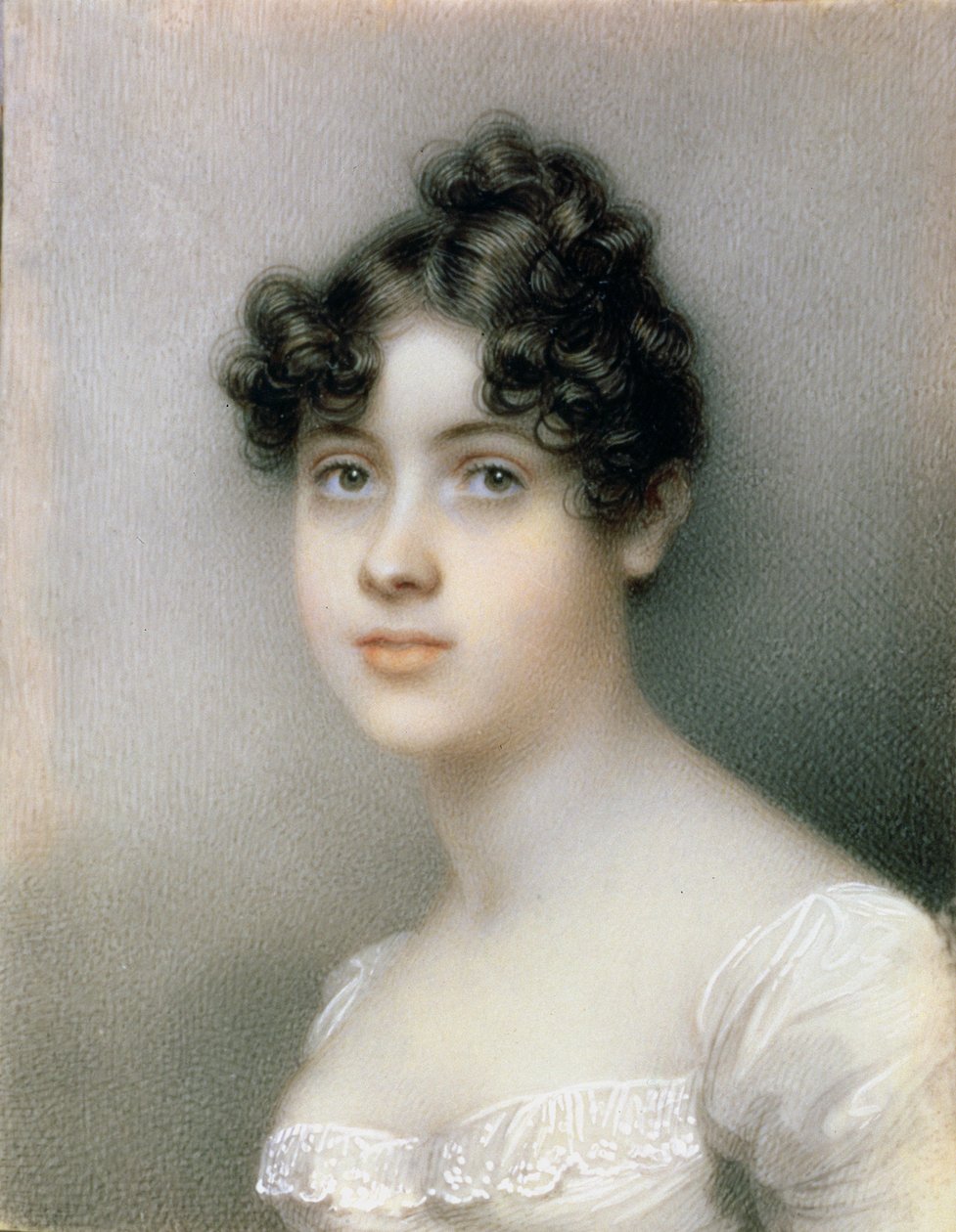Portrætminiature af pige i hvid kjole, ca. 1815 af Mary Ann Knight
