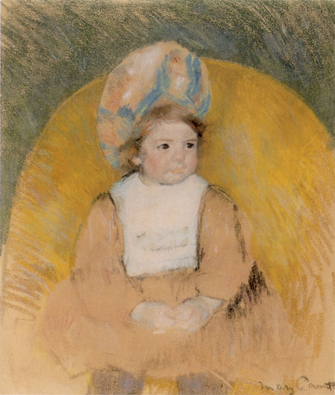 Ung pige siddende i en gul lænestol af Mary Cassatt