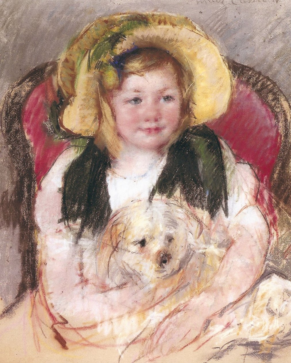 Sara med sin hund i en lænestol, 1901 af Mary Cassatt