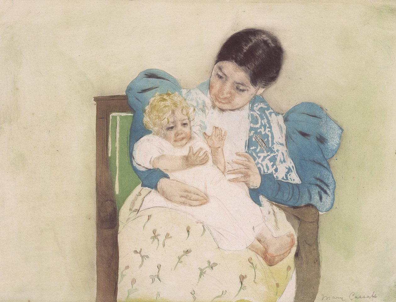 The Barefooted Child, ca. 1896 (tørnål og akvatint i farver) af Mary Cassatt