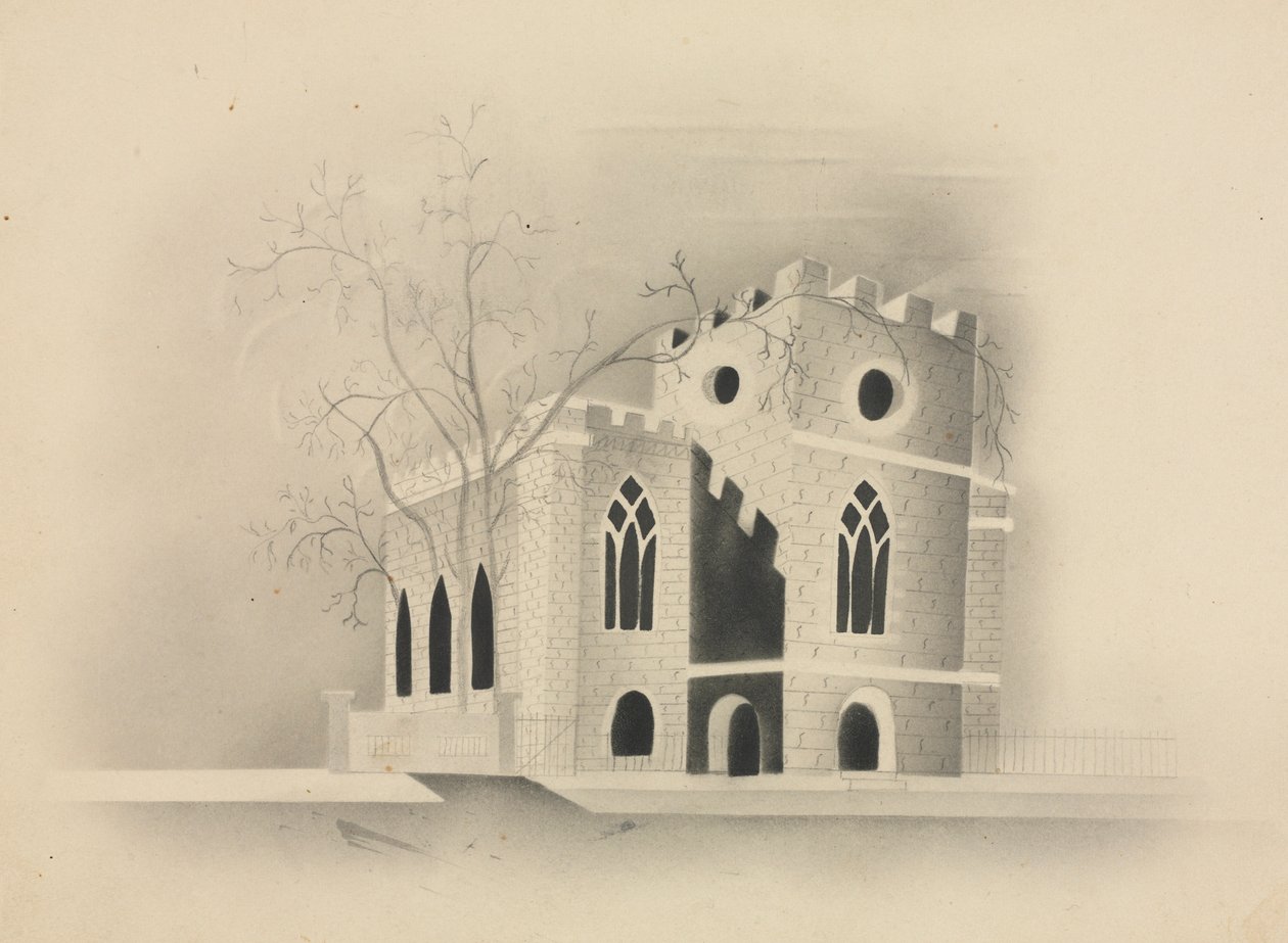 En gotisk kirke ved måneskin, 1840. af Mary Altha Nims