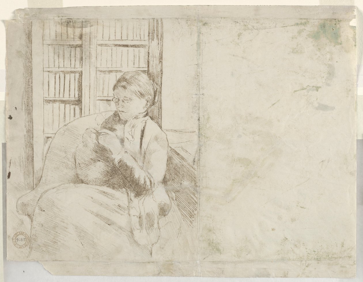 Strikning i biblioteket, ca. 1881. af Mary Cassatt