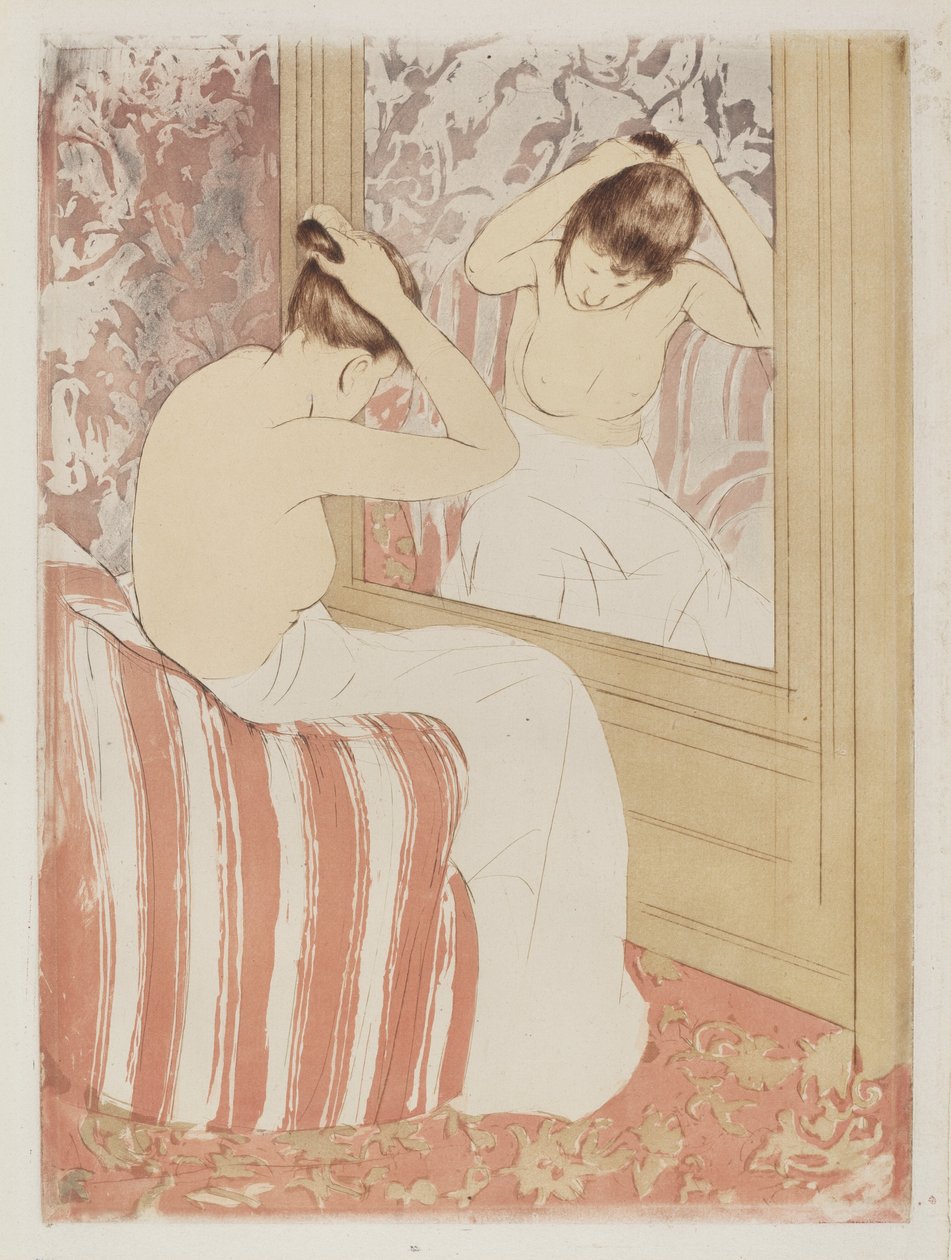The Coiffure, 1890-1891. af Mary Cassatt
