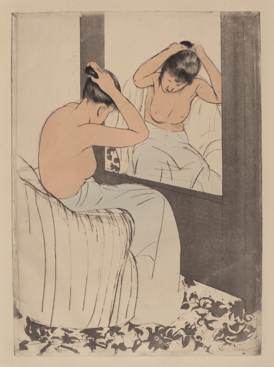 The Coiffure, 1890-1891. af Mary Cassatt