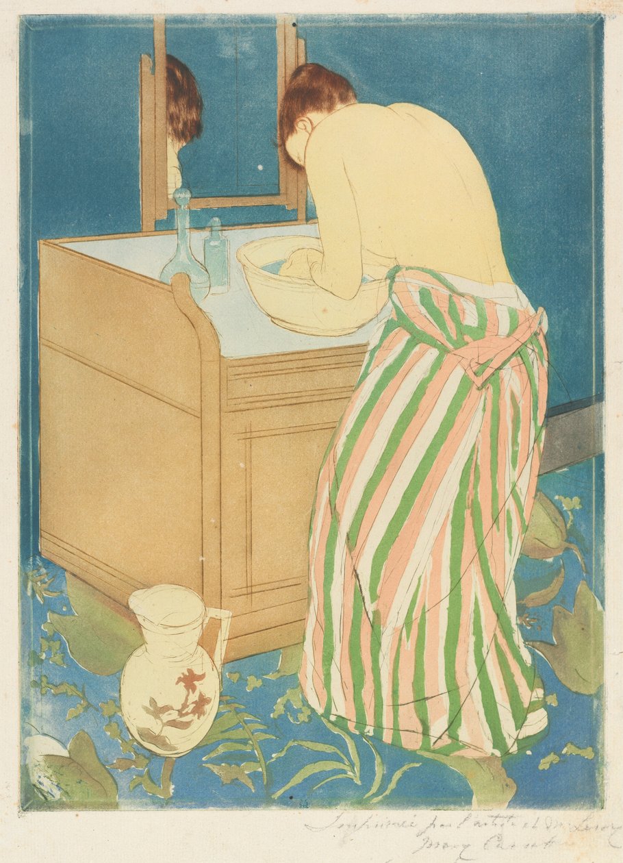 Kvinde bader, 1890-1891. af Mary Cassatt