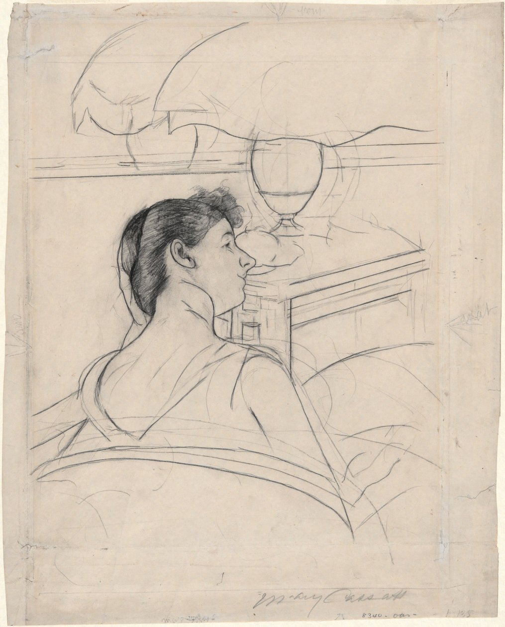 Kvinde og lampe af Mary Cassatt