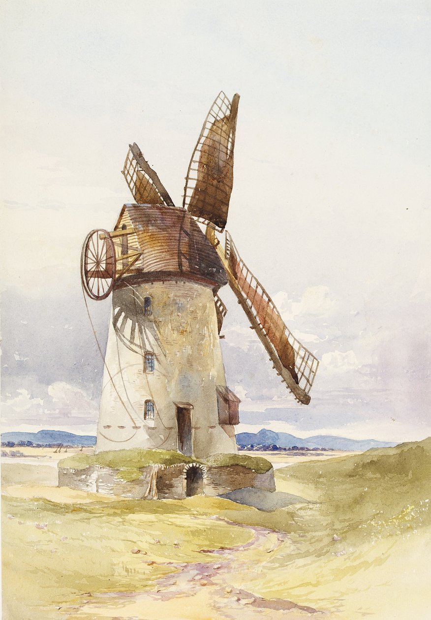 Lytham Mill, ca. 1845-55 (wc på papir) af Mary Harper
