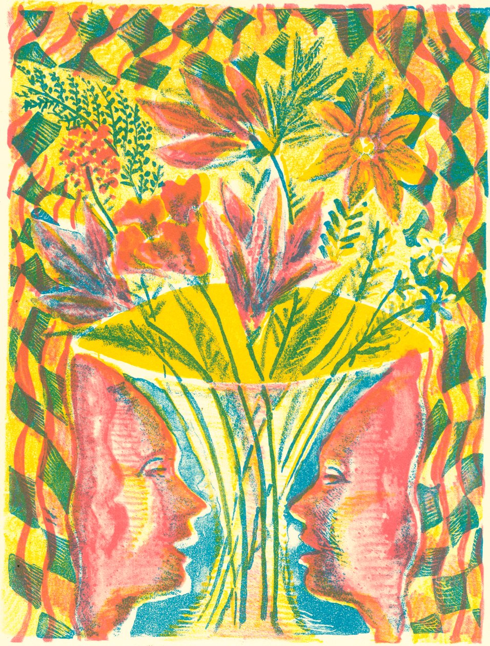 Ansigter og blomster, 2015 (litografi) af Mary Kuper