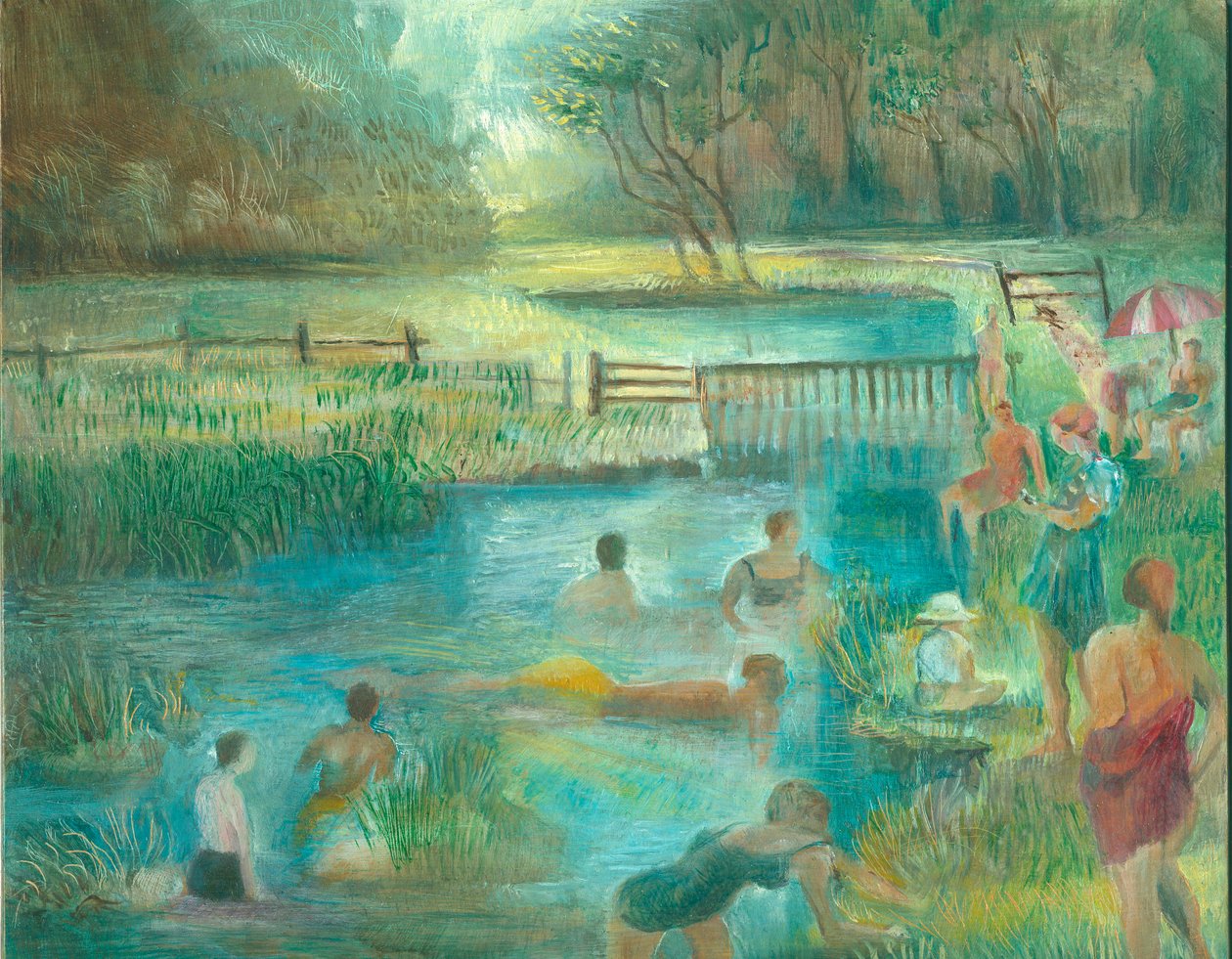 Swimmers, Simonsbath, 2012 (olie om bord) af Mary Kuper