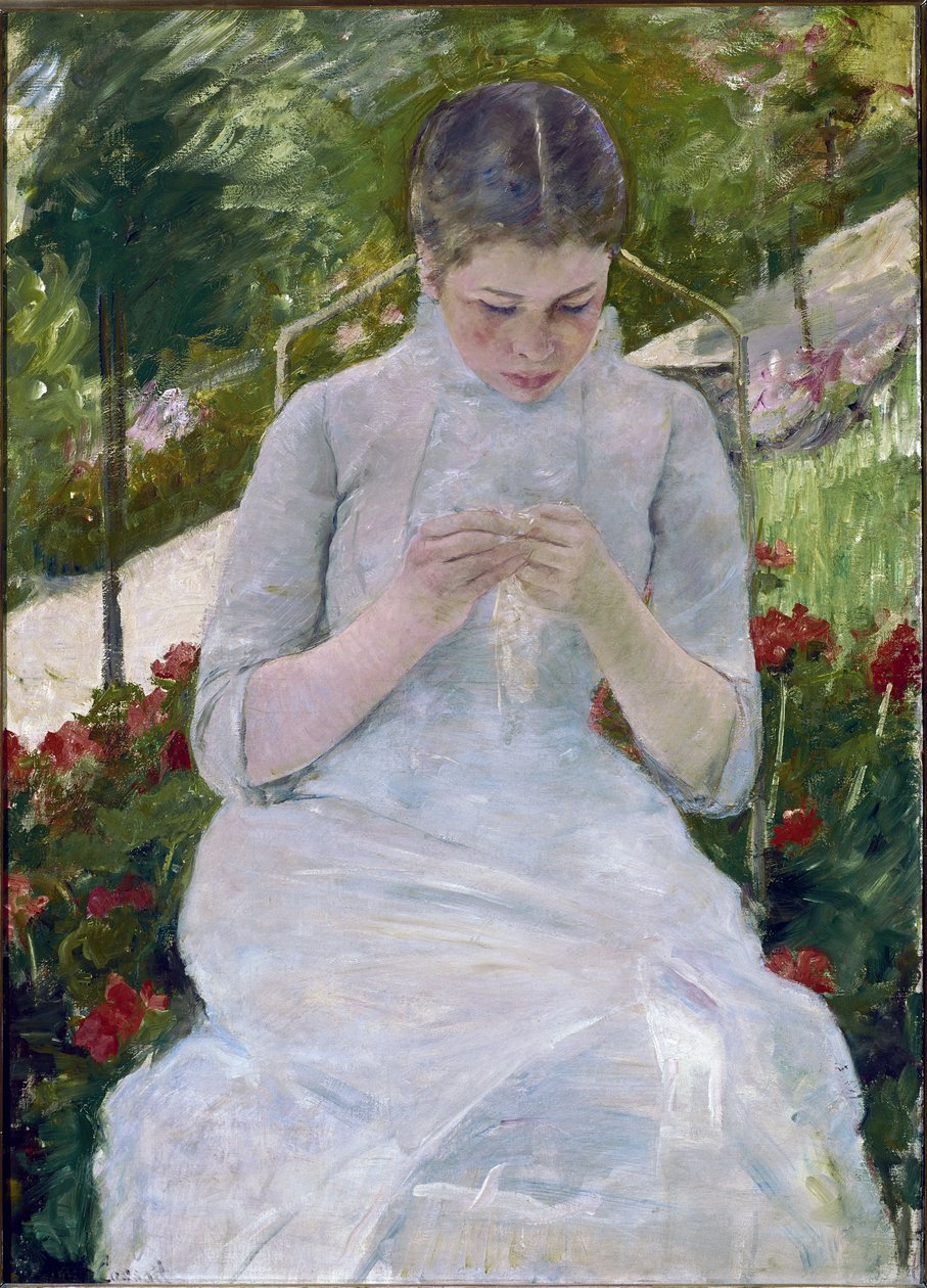 Kvindesyning (olie på lærred af Mary Stevenson Cassatt