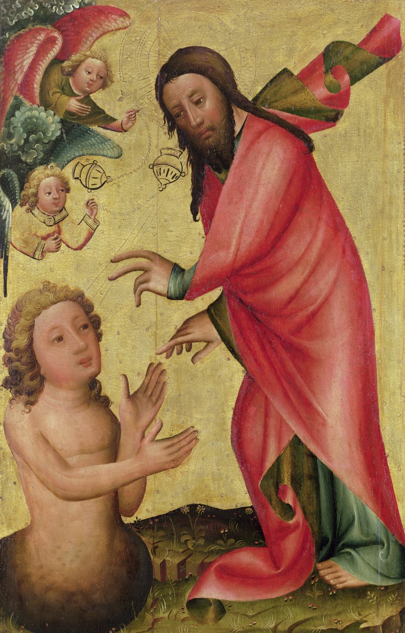 The Creation of Adam, detalje fra Grabow-altertavlen, 1379-83 (tempera på panel) af Master Bertram of Minden