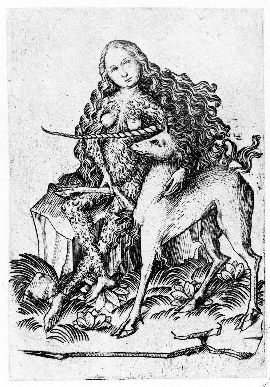 En vild kvinde og en enhjørning c. 1460 af Master E. S.