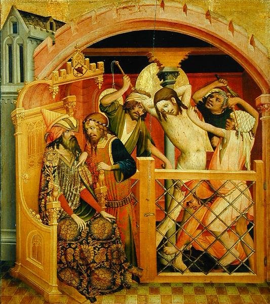 The Flagelation of Christ, panel fra St. Thomas-alteret fra St. Johns Church i Hamborg, påbegyndt i 1424 (tempera & olie på panel) af Master Francke Master Francke