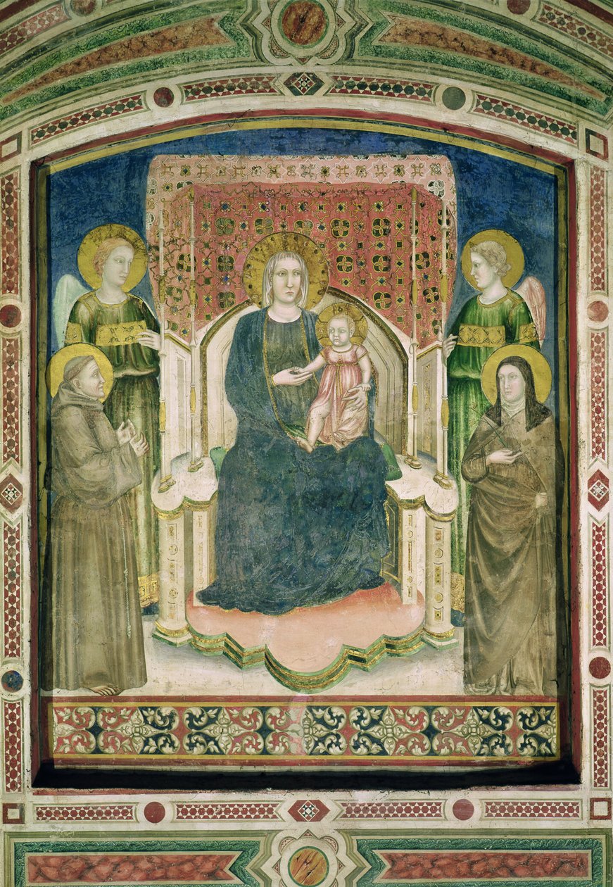 Madonna på tronen med den hellige Frans af Assisi, den hellige Clare og de to engle af Master of Figline