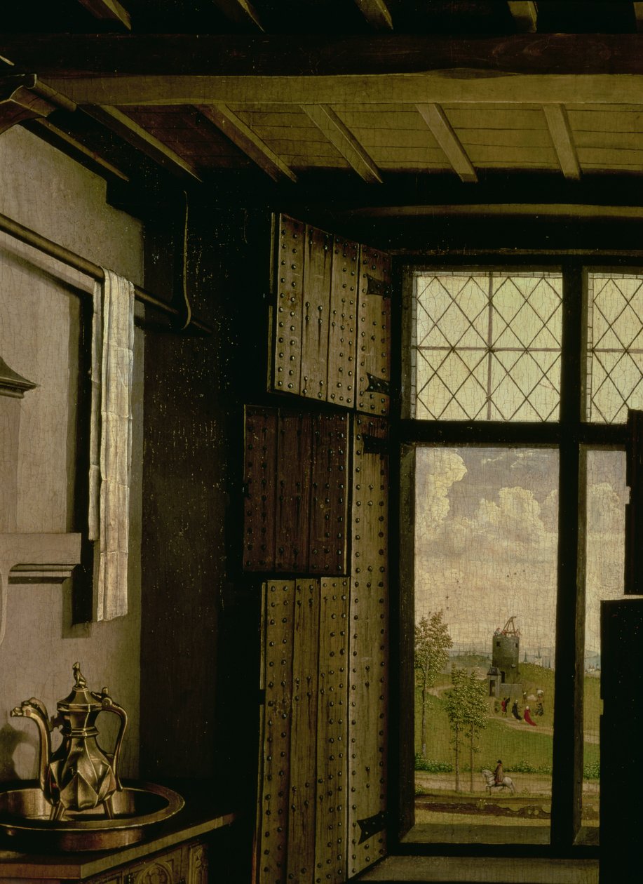 Detalje af vinduet, fra St. Barbara-fløjen af Werl-altertavlen, 1438 (detalje af 36924) af Master of Flémalle