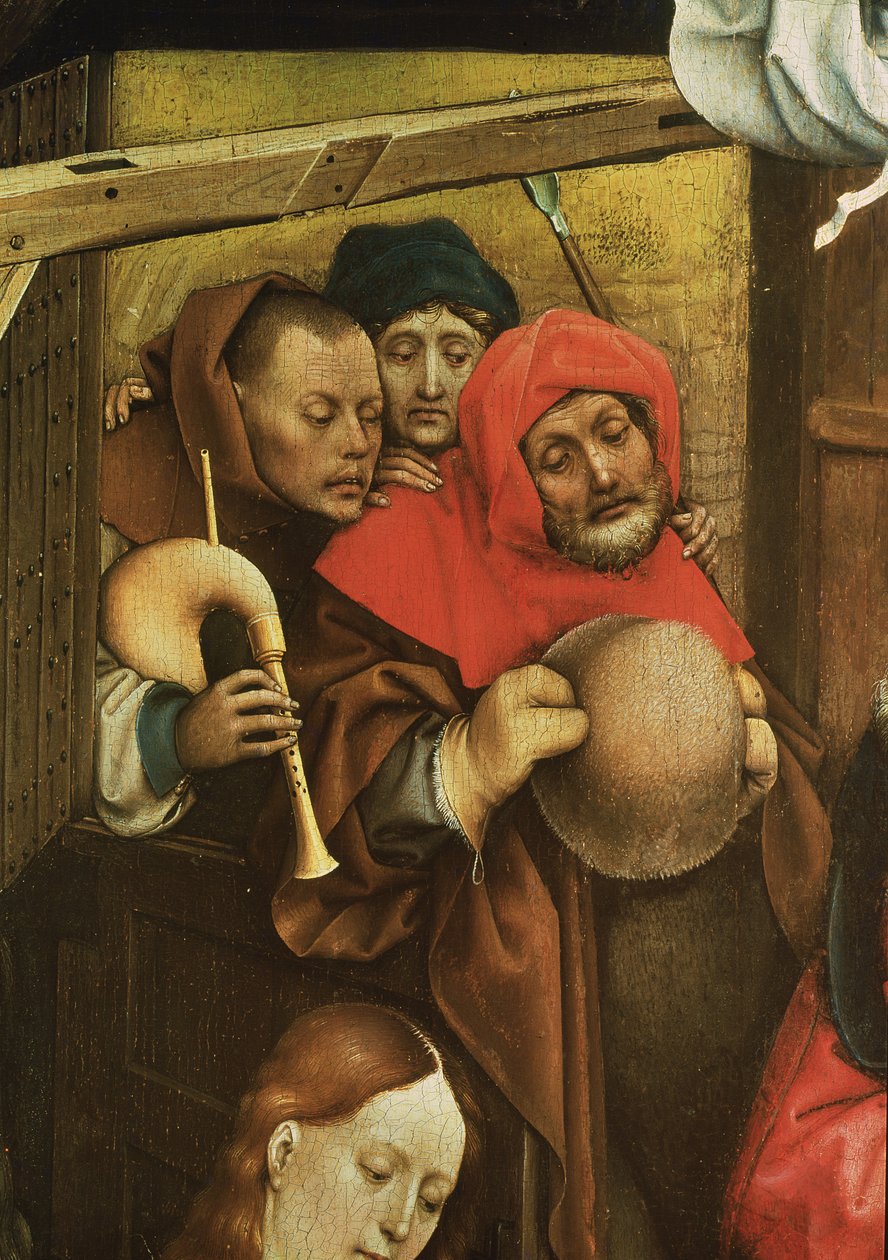 Fødsel, detalje af hyrderne, ca. 1425 (detalje af 128673) af Master of Flémalle