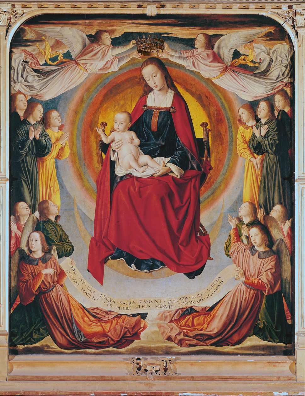 Jomfruens kroning, midterpanel fra Bourbon-altertavlen, ca. 1498 af Master of Moulins