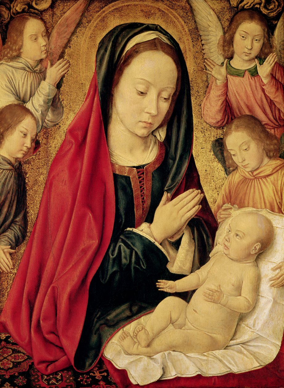 Jomfruen og barnet tilbedt af engle af Master of Moulins