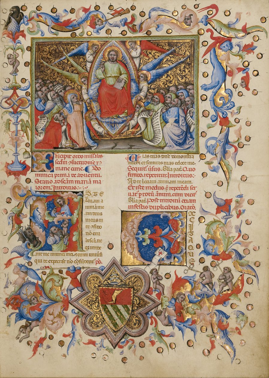 Kristus i Majestæt; Initial A: En mand der løfter sin sjæl til Gud af Master of the Brussels Initials
