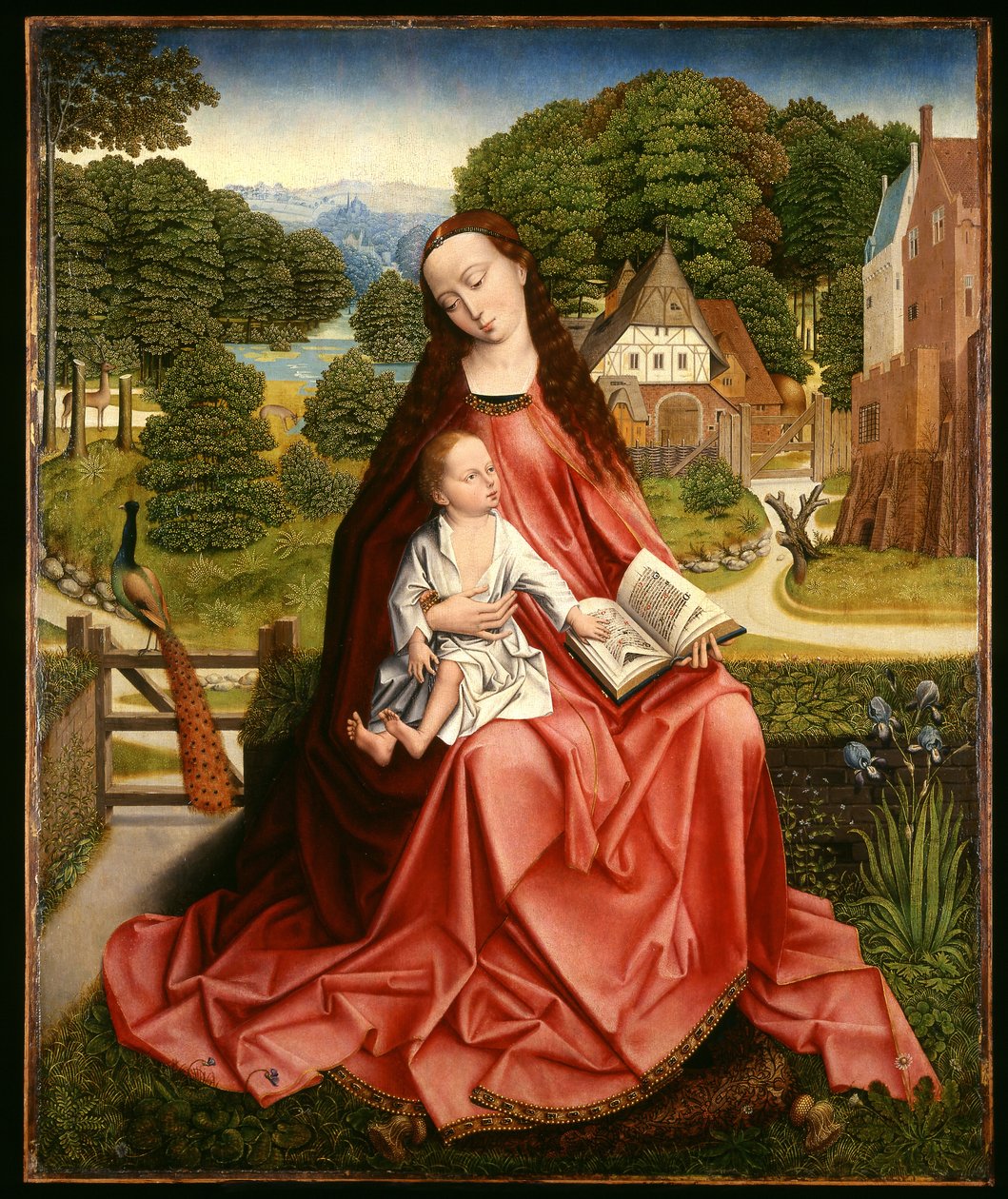 Jomfru og barn i et landskab, ca.1492-98 af Master of the Embroidered Foliage