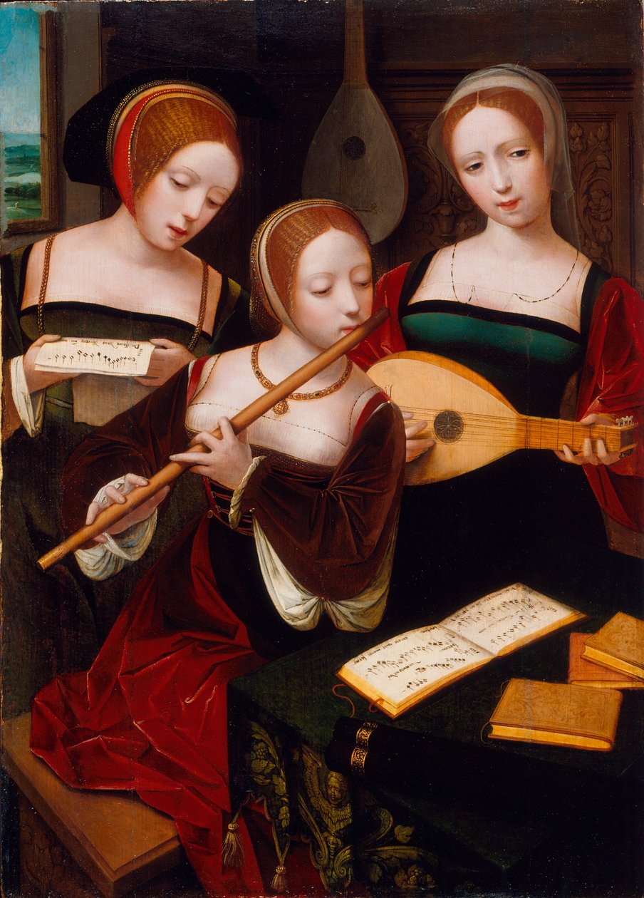 Tre musikere, ca. 1530 af Master of the Female Half Lengths