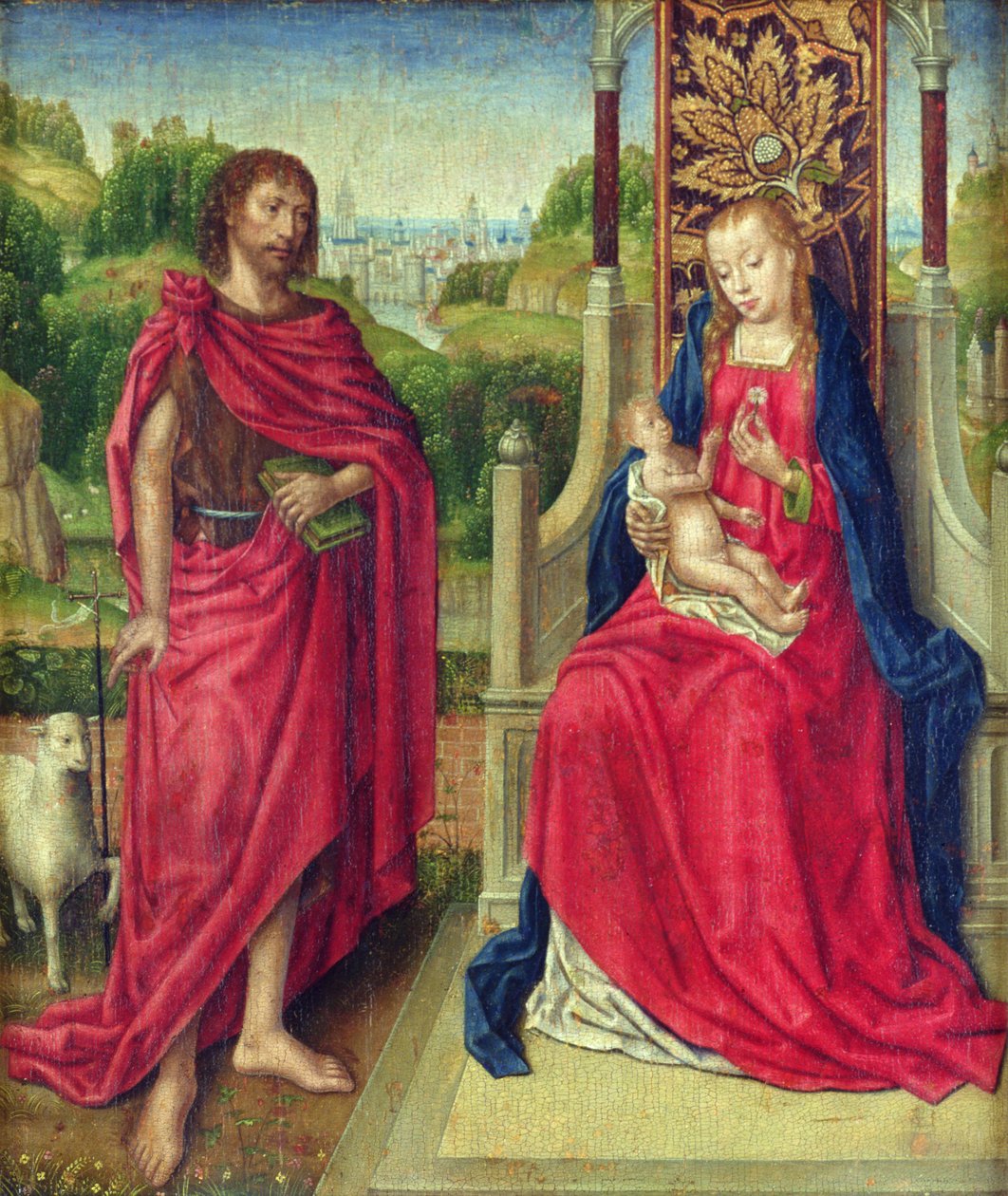 Madonna og barn med Johannes Døberen, ca. 1480-90 af Master of the Legend of St. Ursula