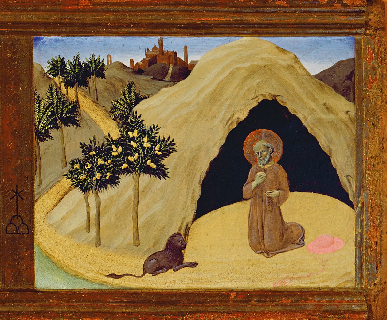 Den hellige Hieronymus med løven, 1436 tempera på panel, detalje af 741548 af Master of the Osservanza