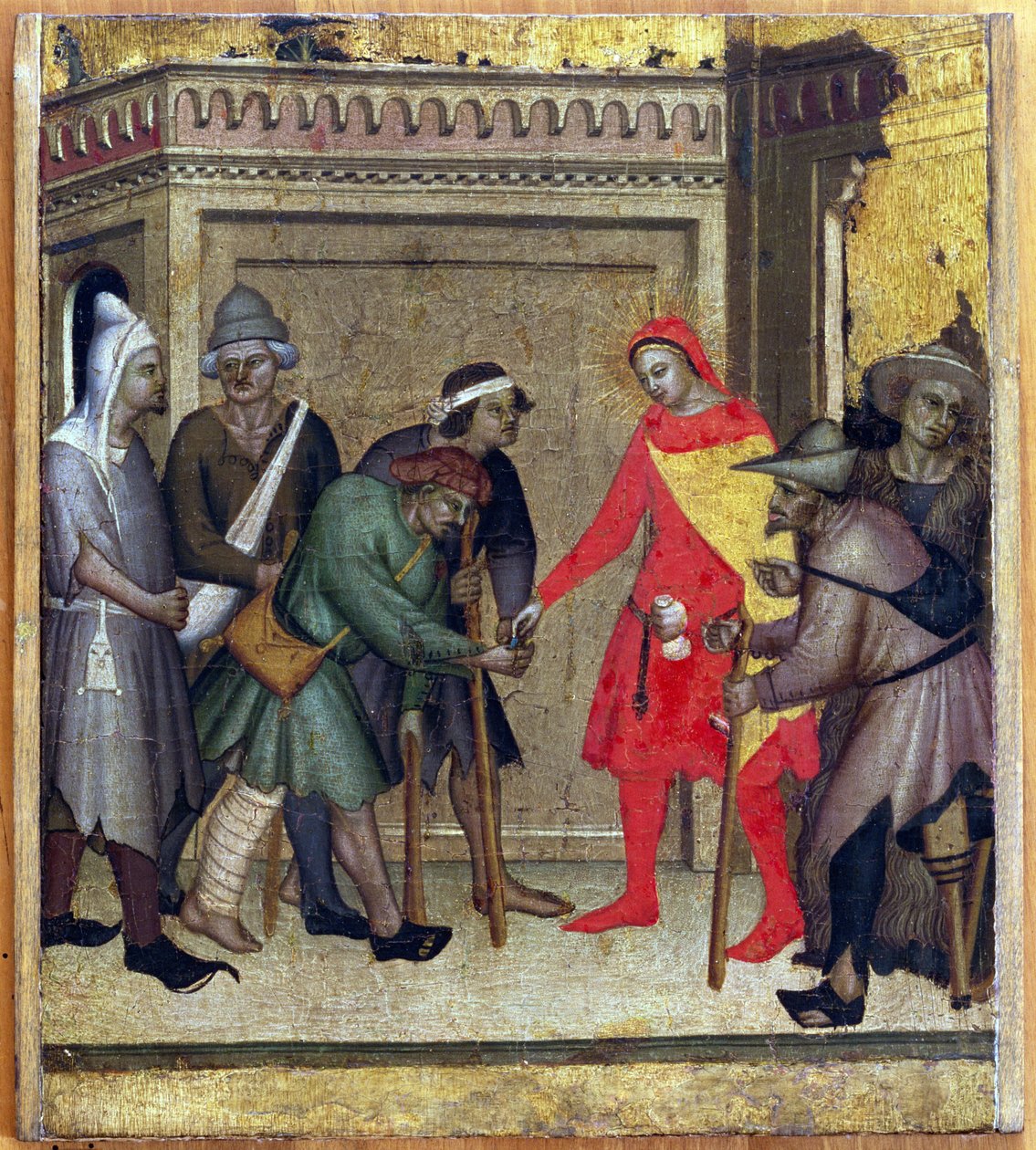 The Charity of St. Anthony Abbed (tempera på panel) af Master of the Rinuccini Chapel