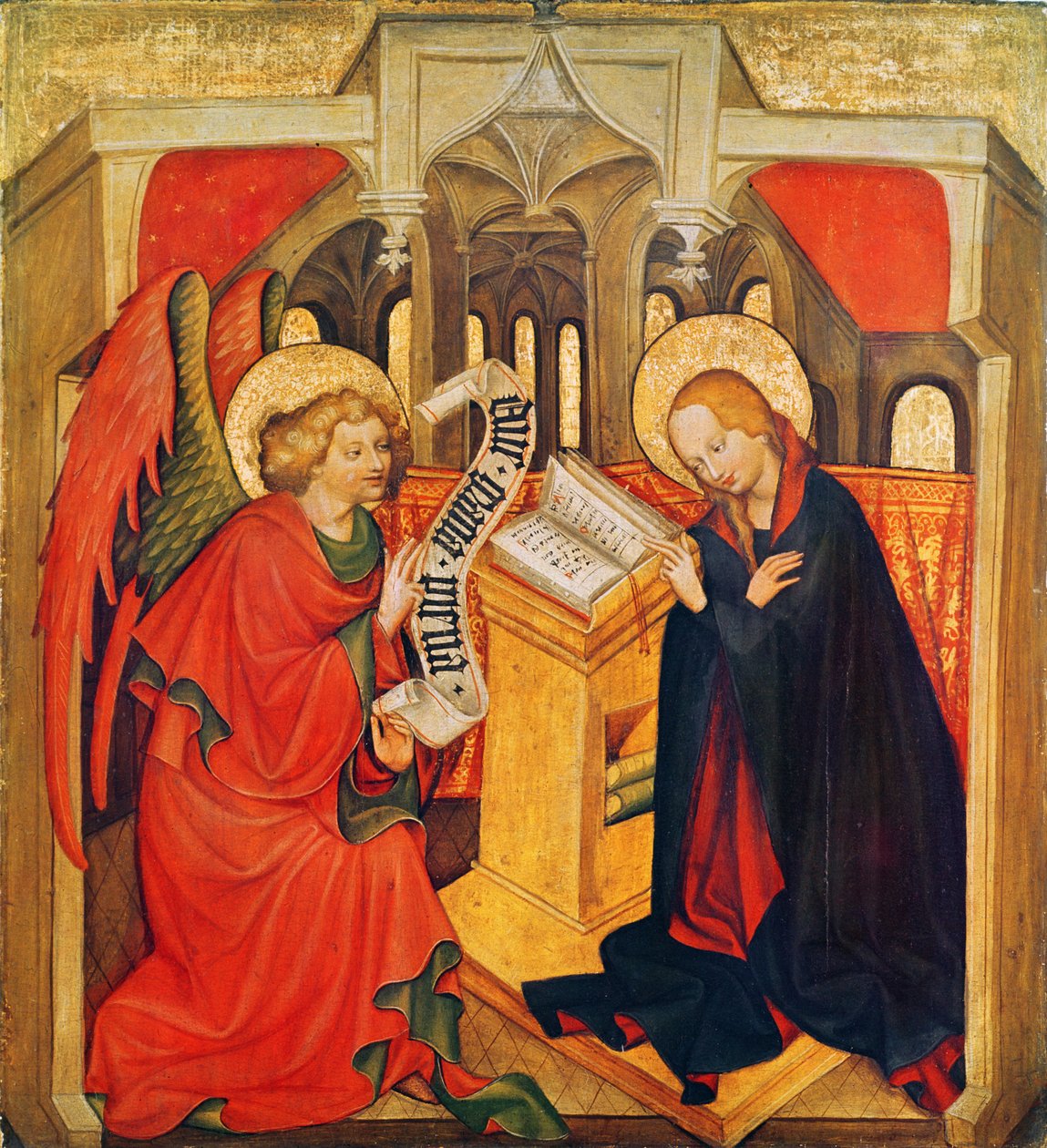 Bebudelsen, ca. 1430-50 (tempera på panel) af Master of the St. James Altarpiece