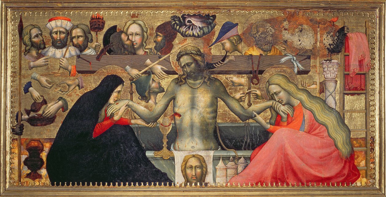 Man of Sorrows med passionens instrumenter (tempera på panel) af Master of the Straus Madonna