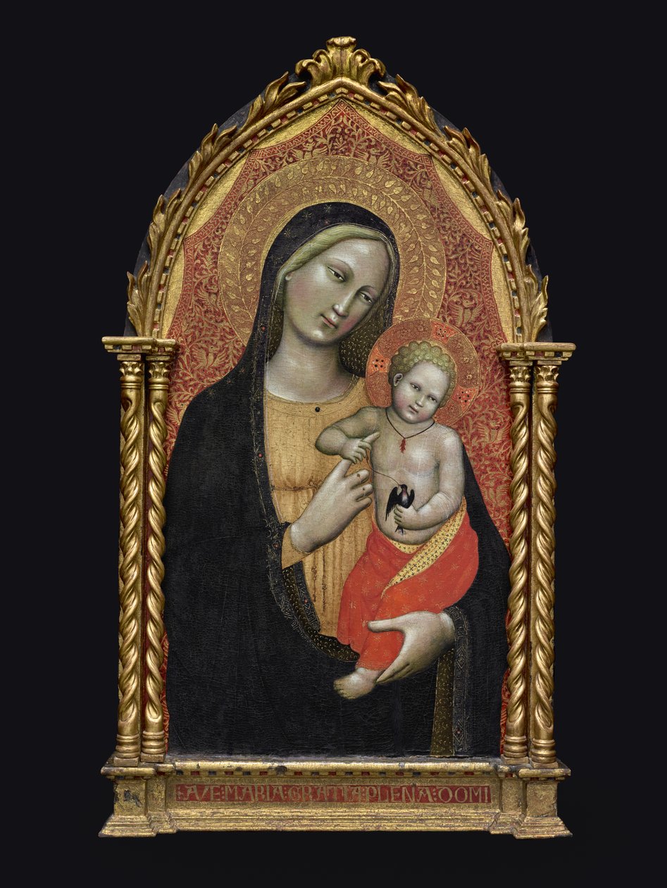Jomfru og barn, ca. 1395-1400 (tempera og bladguld på træ) af Master of the Straus Madonna