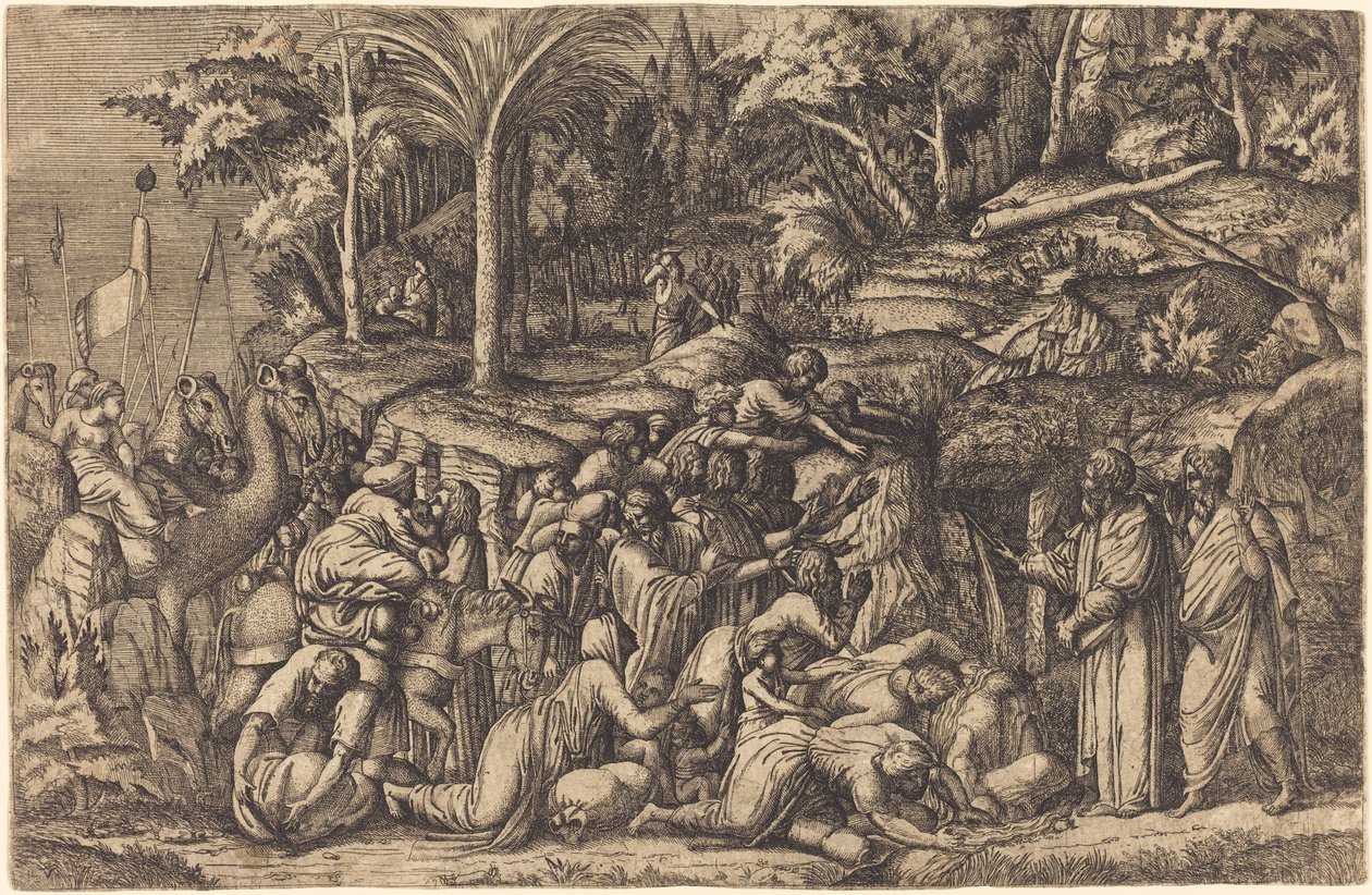 Moses slår klippen af Master IV after Francesco Primaticcio