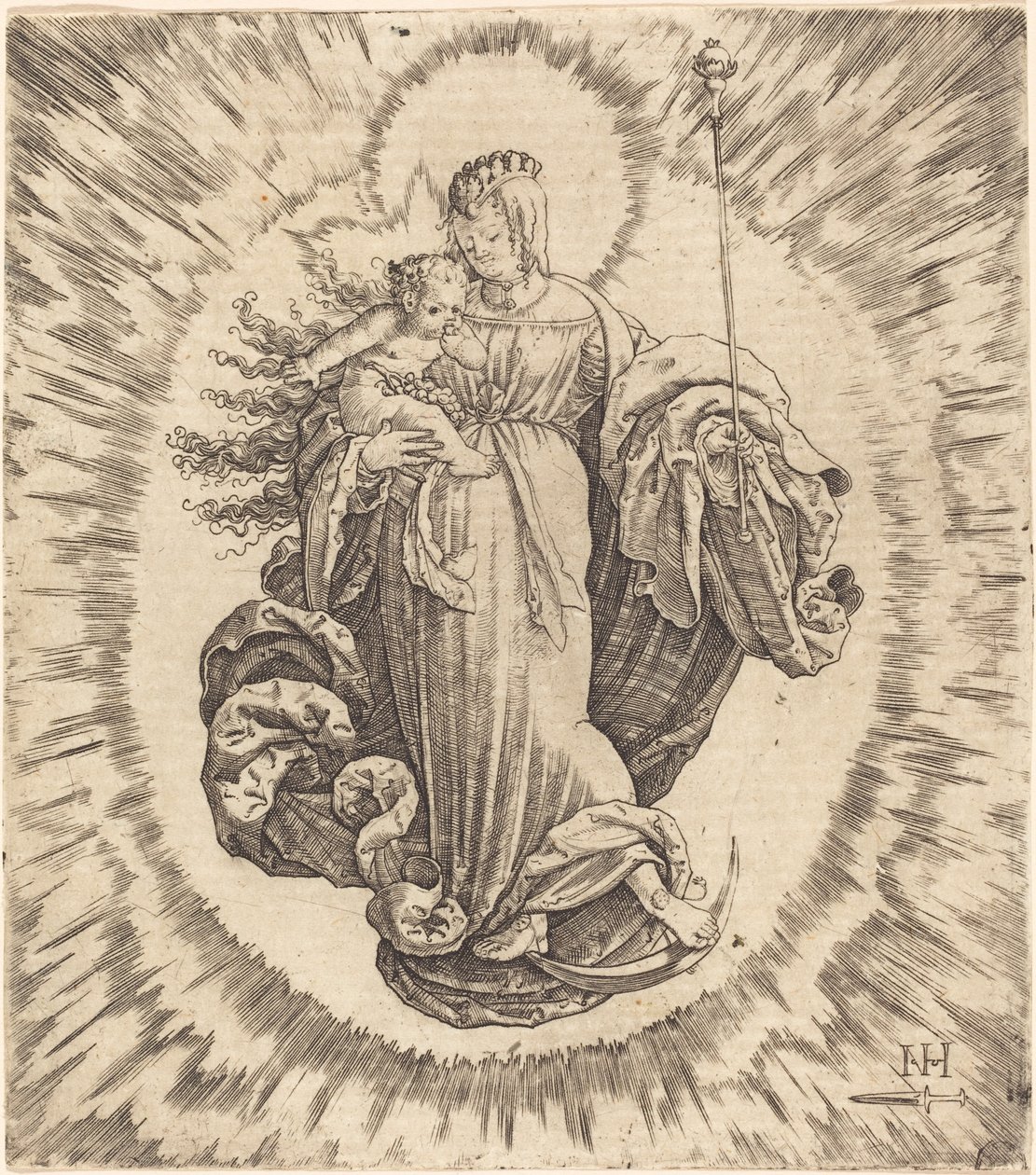 Madonna på en halvmåne af Master N.H. with the Dagger