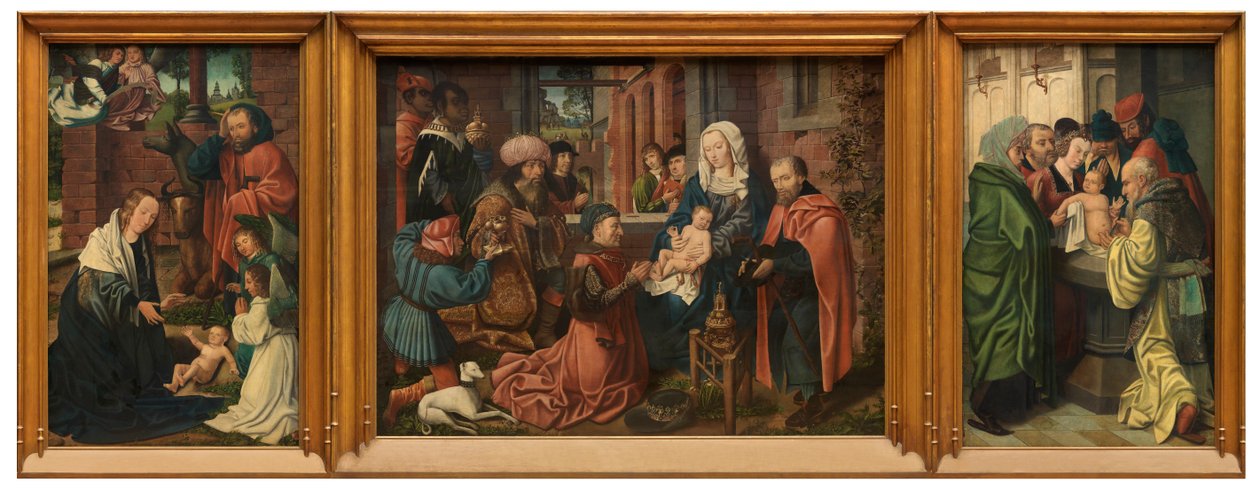 Helligtrekonger triptykon (olie på panel) af Master of Frankfurt