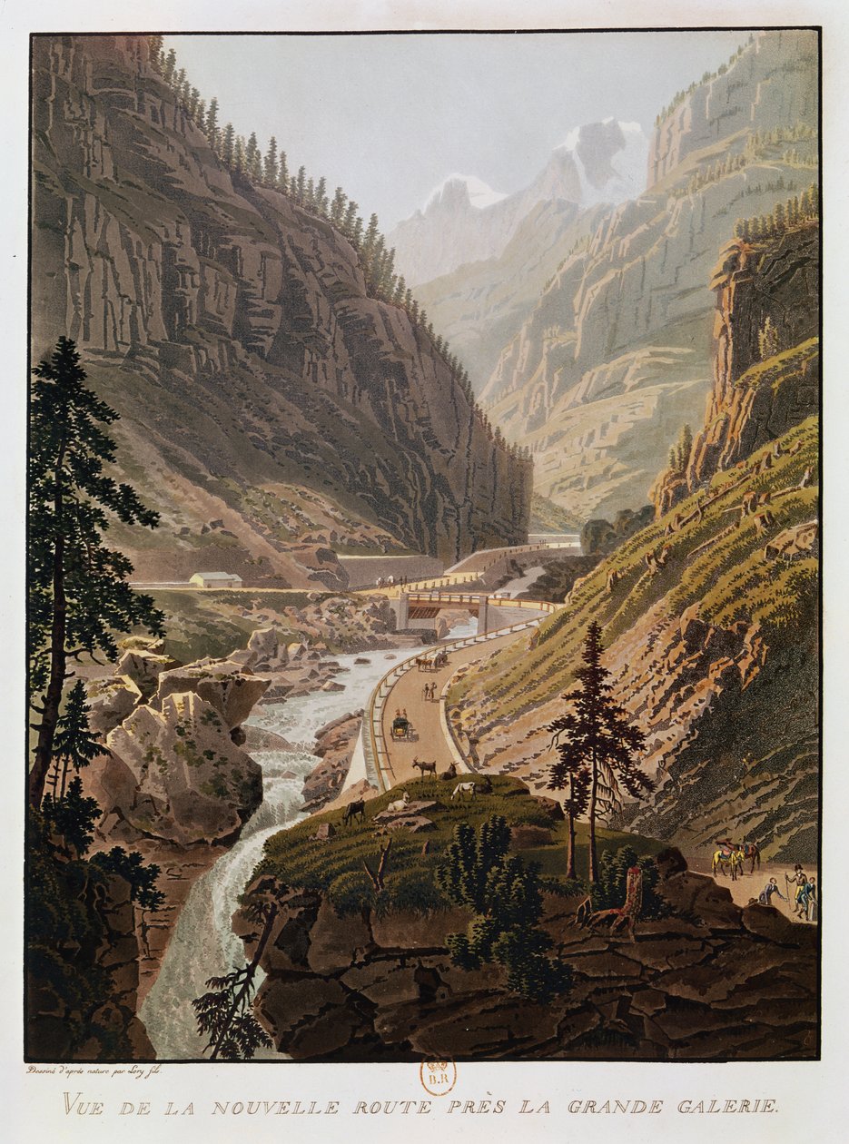 Udsigt over det nye Simplon Pass, 1811 af Mathias Gabriel Lory