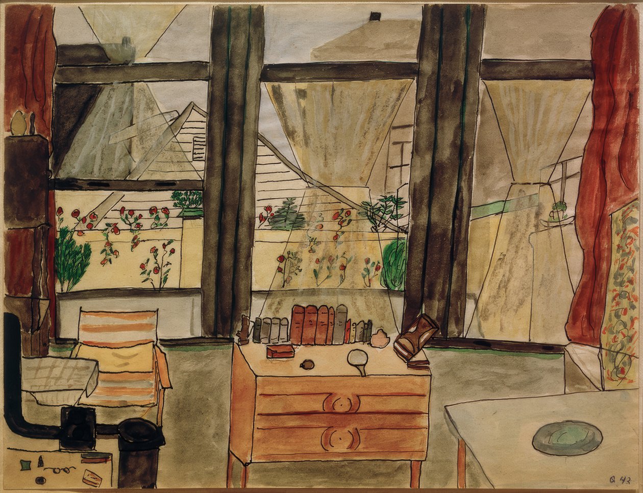 Max Beckmanns soveværelse med gardinet åbent af Mathilde Beckmann