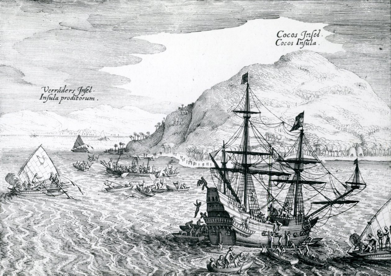 Udsigt over Cocos Island og Traitors Island, 1655 af Mattaus the Younger Merian