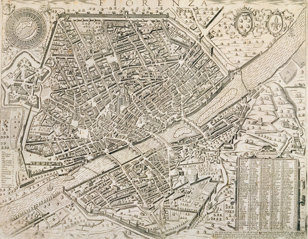 Kort over Firenze, 1595 af Matteo Florimi