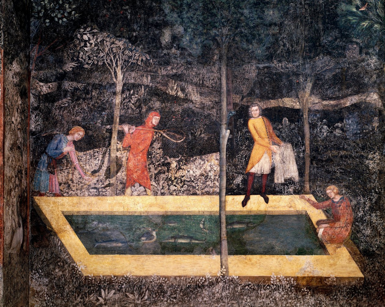 Scene for fiskeri nær en brønd. (Fresco af Matteo Giovanetti