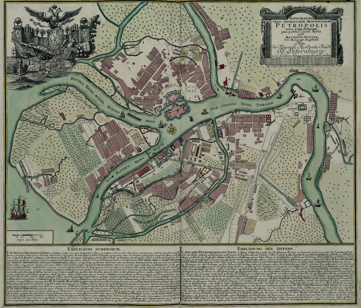 Kort over Petersborg, 1744 af Matthaeus Seutter