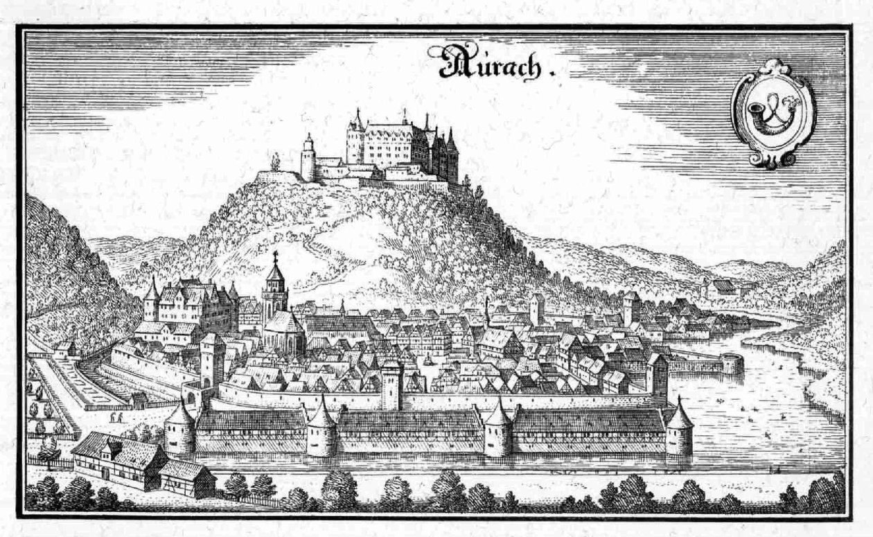 Aurach - uddrag fra Topographia Sueviae (Schwaben) af Matthaus Merian